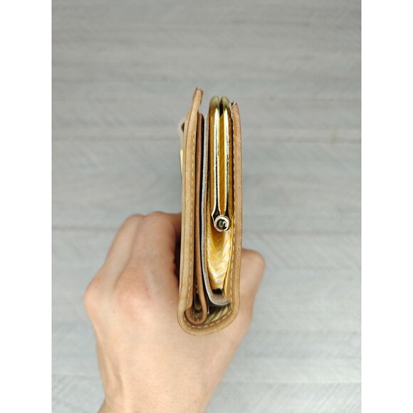 Vintage Crown Checkbook Wallet Beige Tan Cowhide Leather Kisslock Coin Pouch - Picture 8 of 10